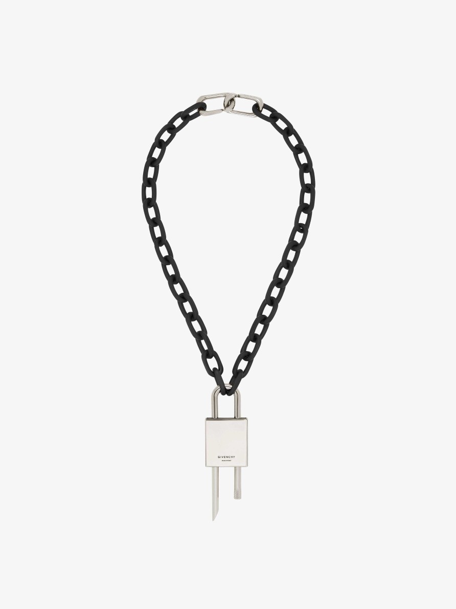 Men Givenchy Jewelry | Medium Lock Necklace In Metal Black