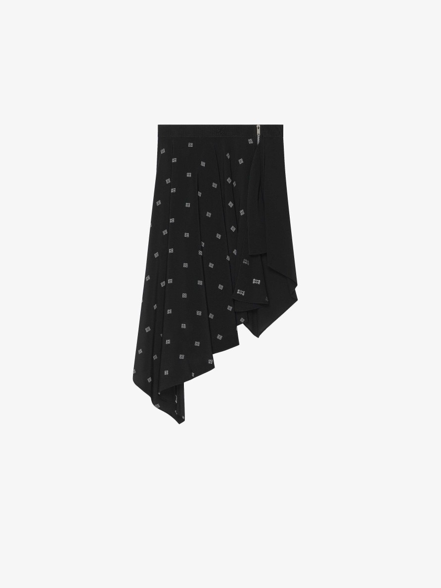 Women Givenchy Skirts | Asymetric Skirt In 4G Silk Black/Silvery