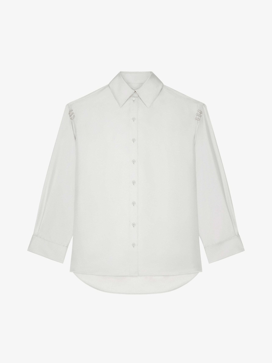 Women Givenchy Tops & Shirts | Shirt In Silk With Crystals Pearl Grey