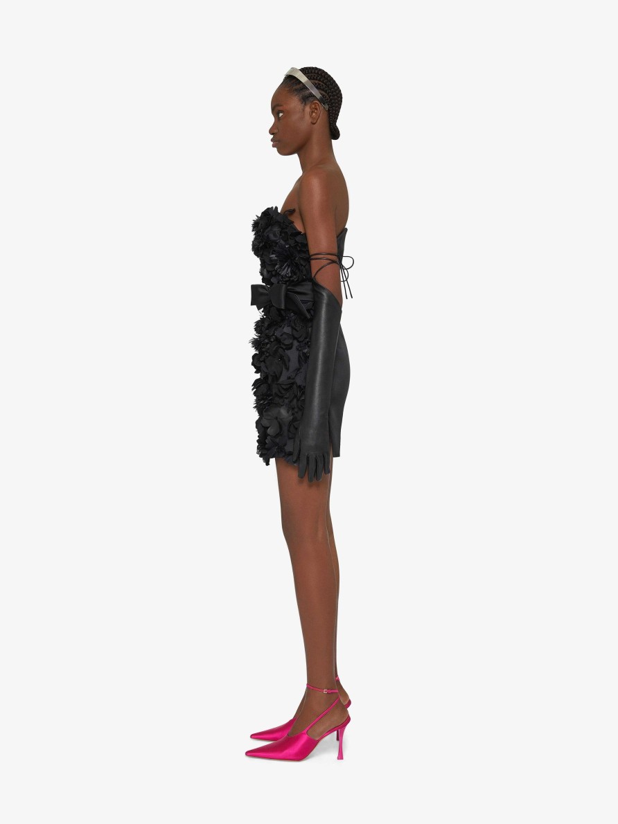 Women Givenchy Dresses | Bustier Dress In Satin With Embroidered Flowers Black