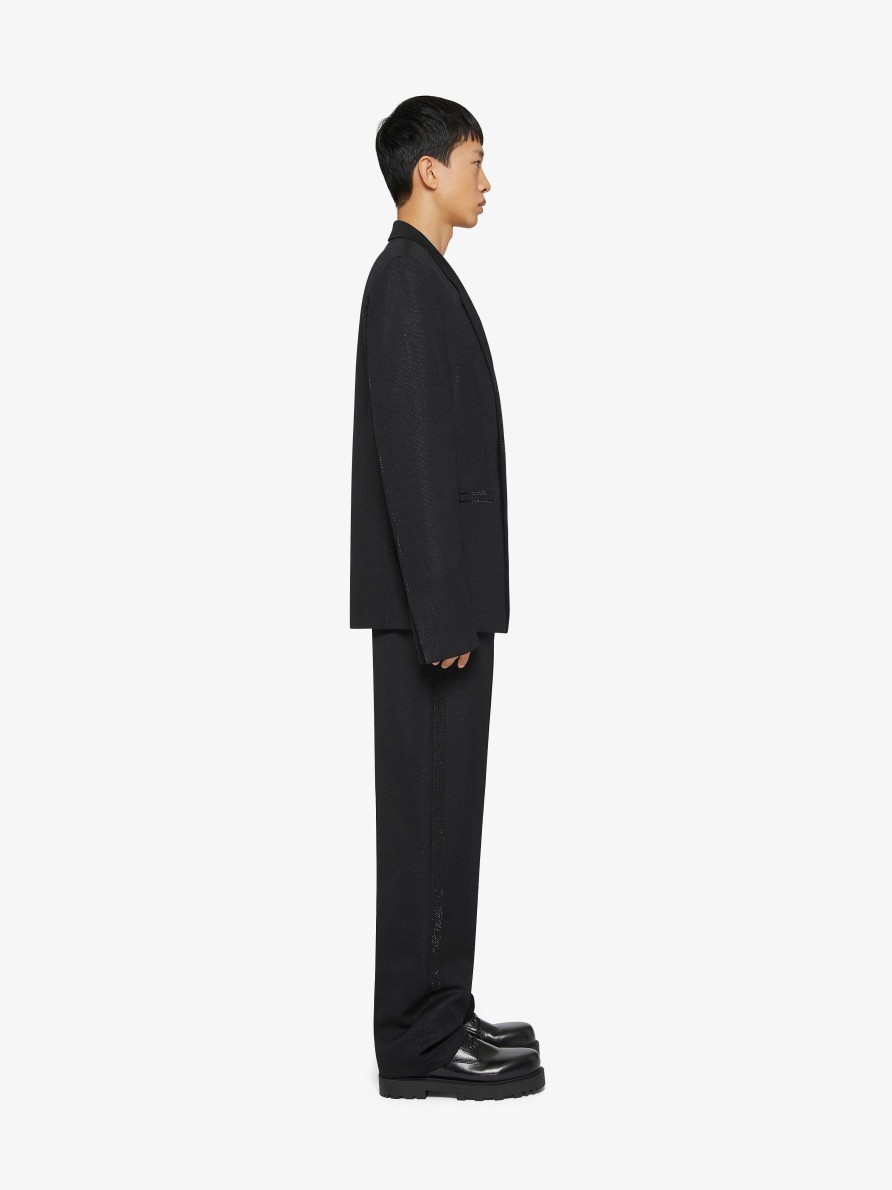 Men Givenchy Pants | Tailored Pants In Wool And Lurex With Rhinestones Black