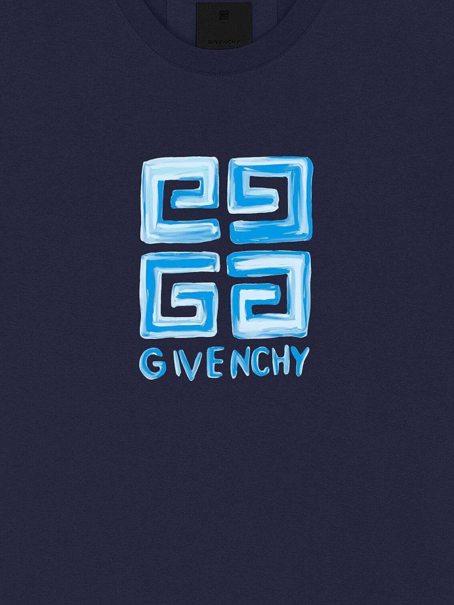 Men Givenchy T-Shirts | 4G Multicolor Slim Fit T-Shirt In Cotton Navy