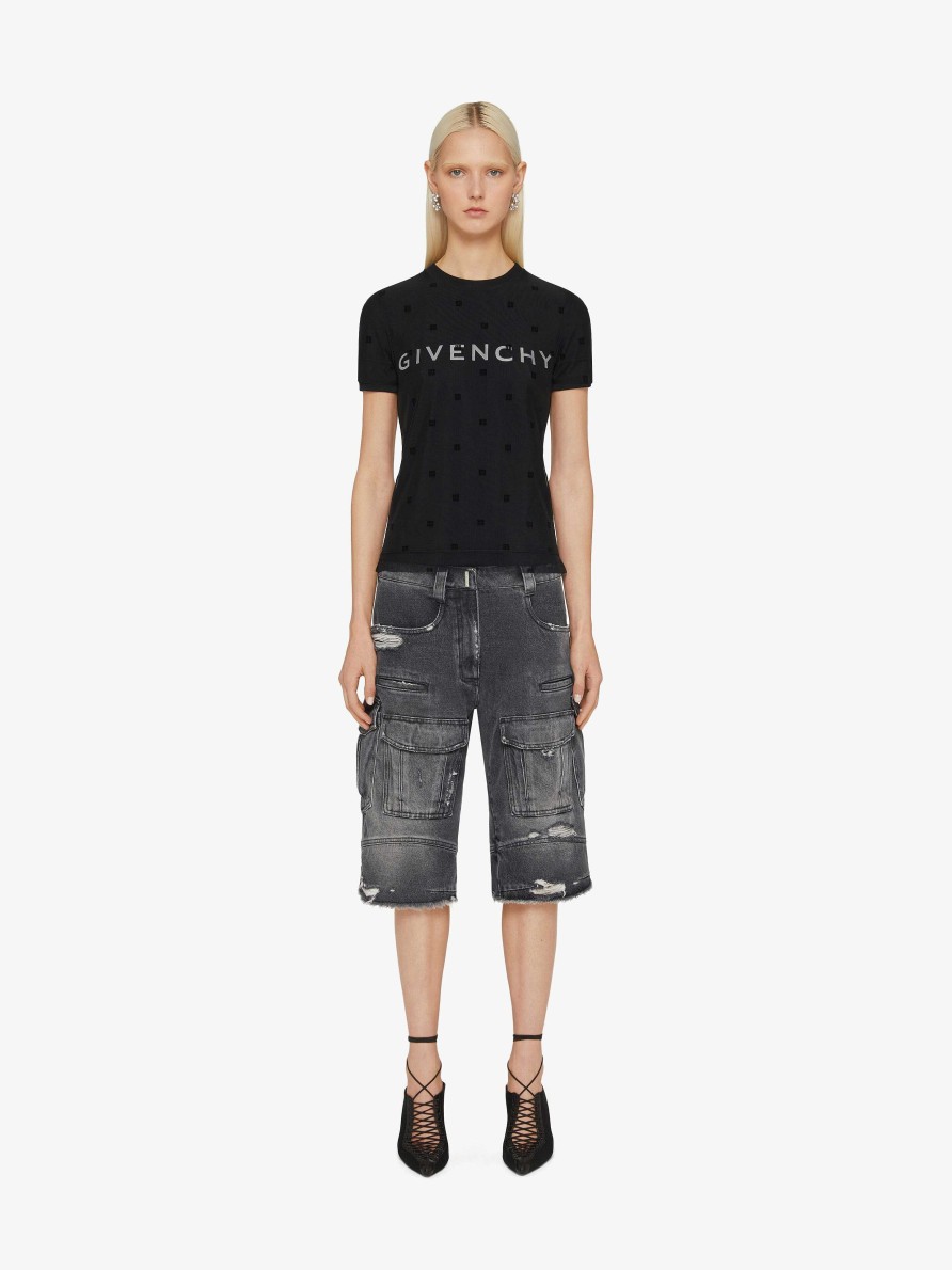 Women Givenchy T-Shirts | Double Layered Fitted T-Shirt In Cotton With 4G Tulle Black