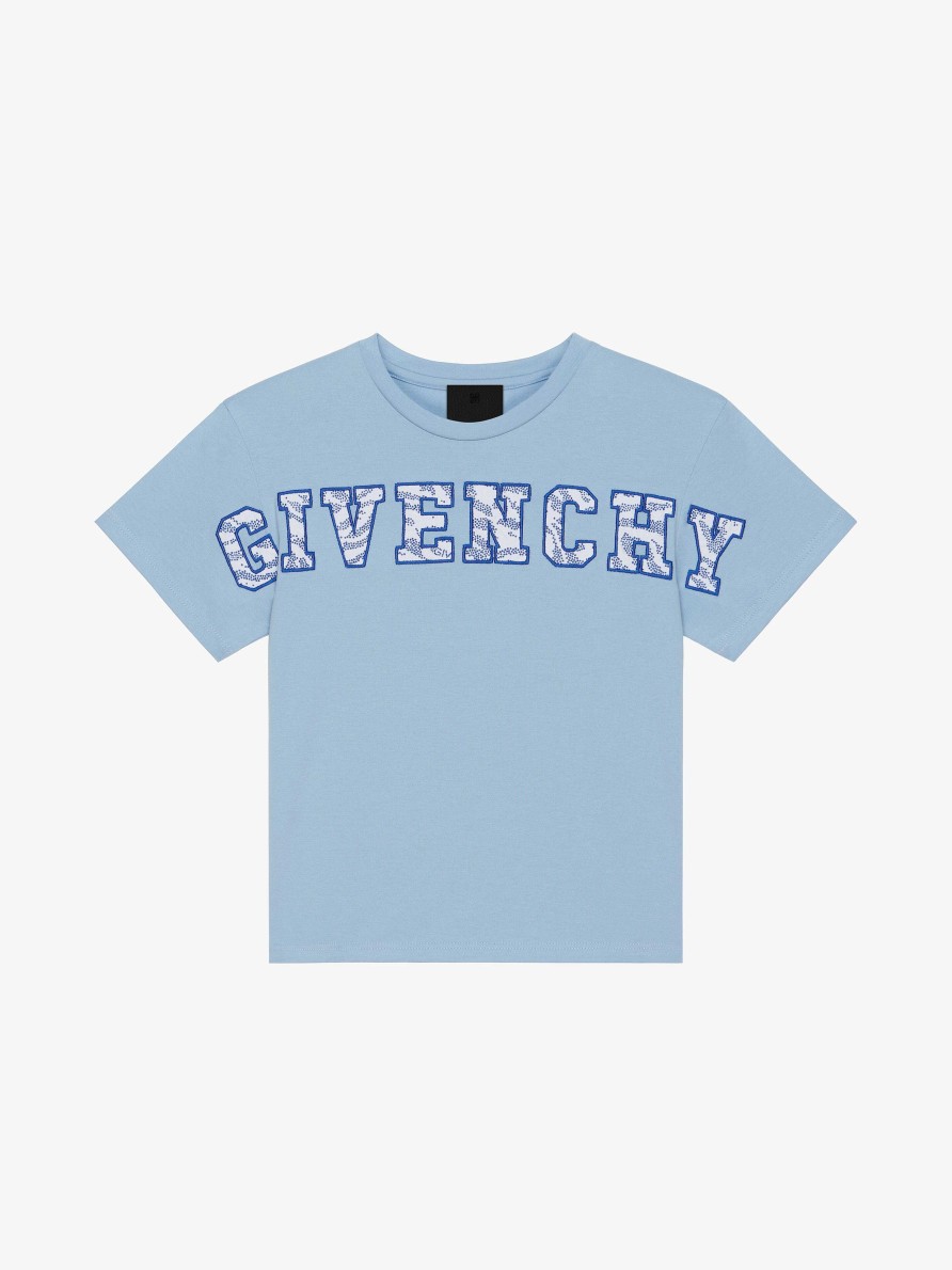 Women Givenchy Girl (4 To 12 Years) | T-Shirt In Embroidered Cotton Sky Blue