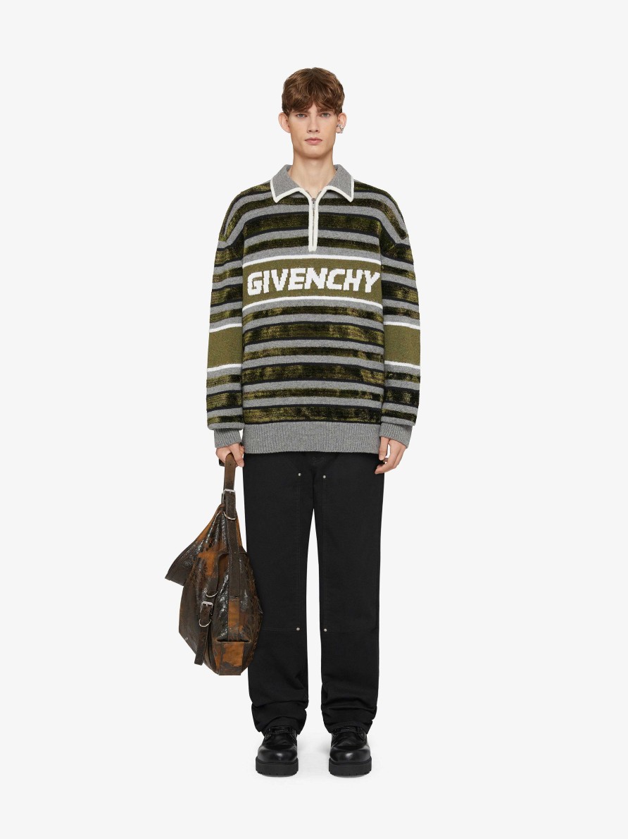 Men Givenchy Knitwear | Givenchy Sweater In Wool With Stripes Grey/Green