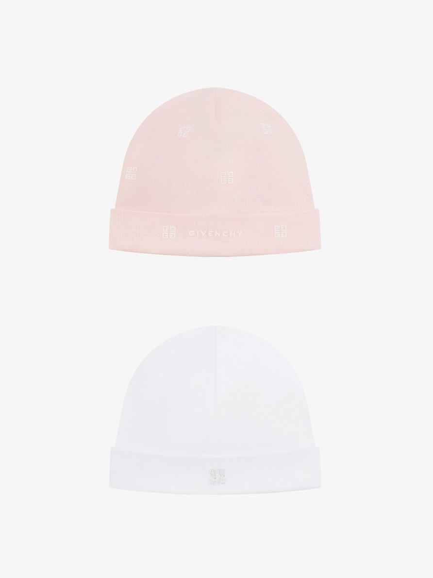 Men Givenchy Baby (1 Month To 3 Years) | Two Beanies In Knit Gift Set White/Pink