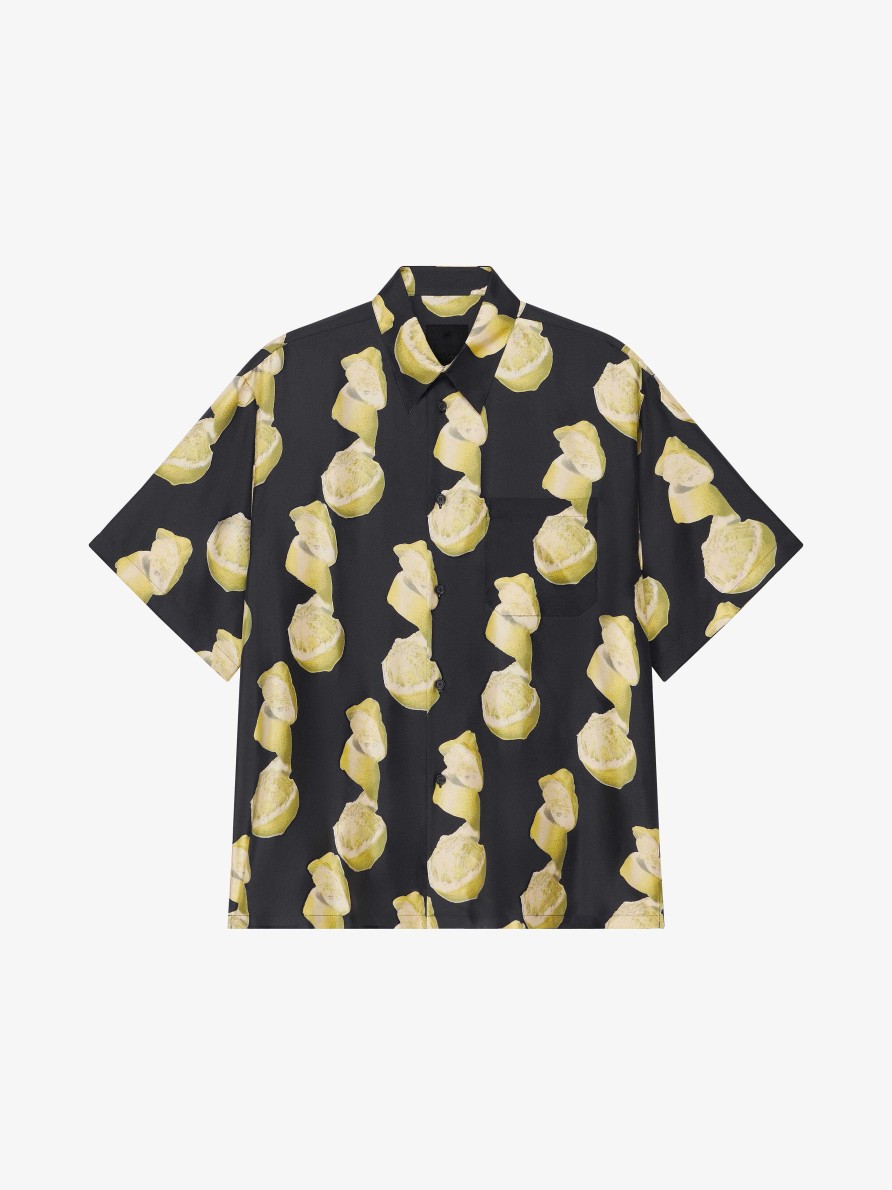 Men Givenchy Shirts | Hawaiian Shirt In Printed Silk Black/Yellow