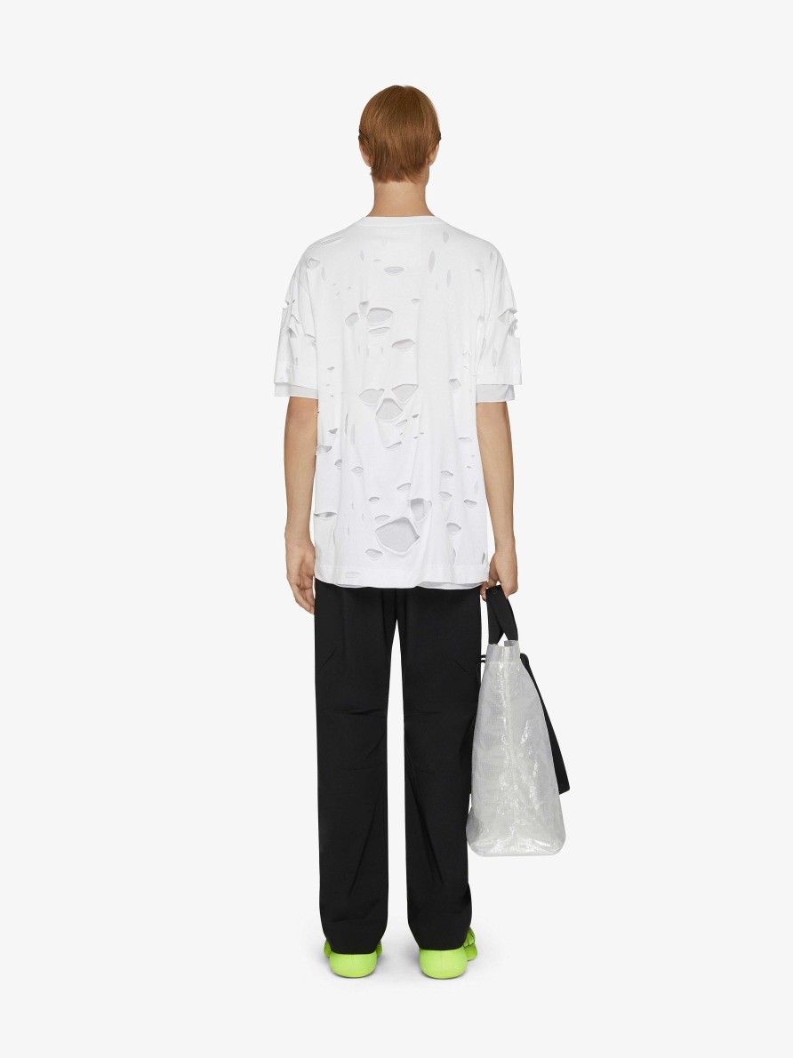 Men Givenchy T-Shirts | Givenchy Oversized T-Shirt In Cotton With Destroyed Effect White