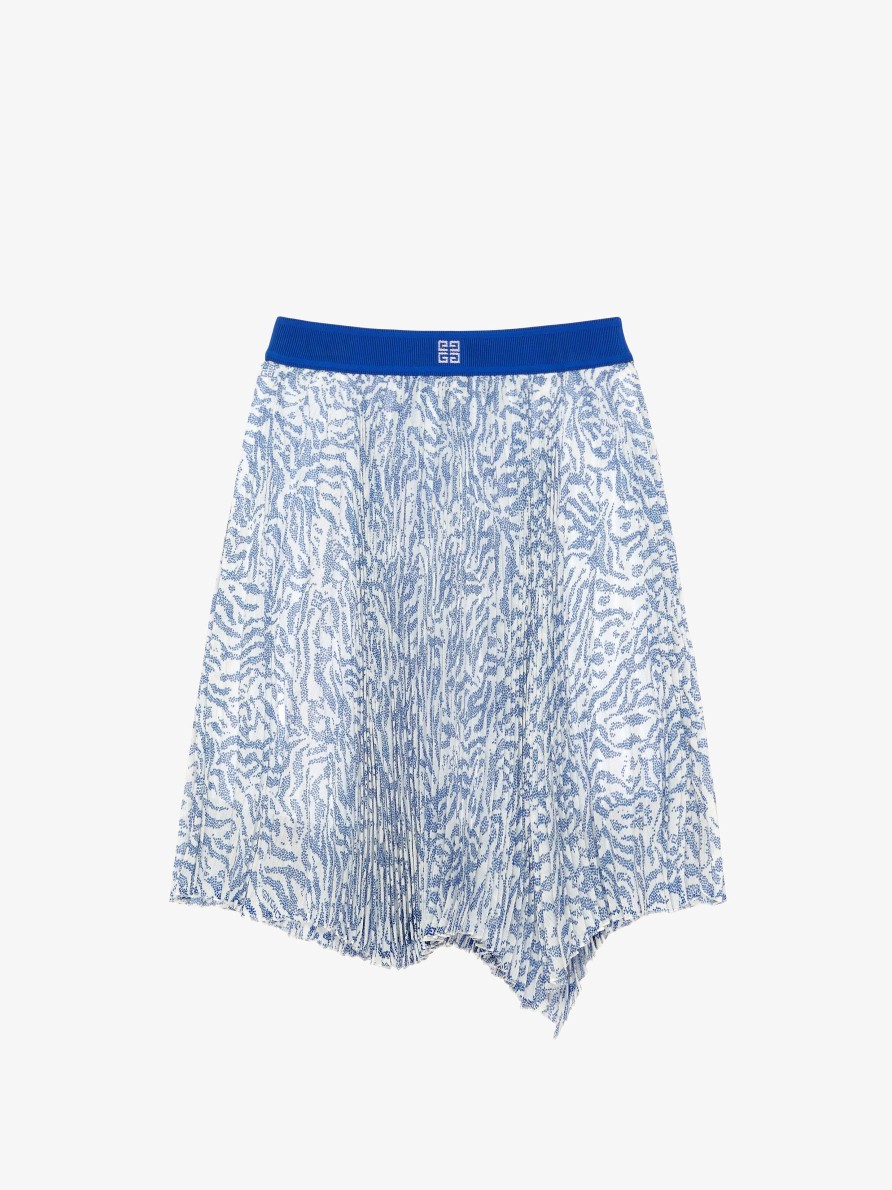 Women Givenchy Girl (4 To 12 Years) | Asymmetrical Skirt In Zebra Veil White/Blue