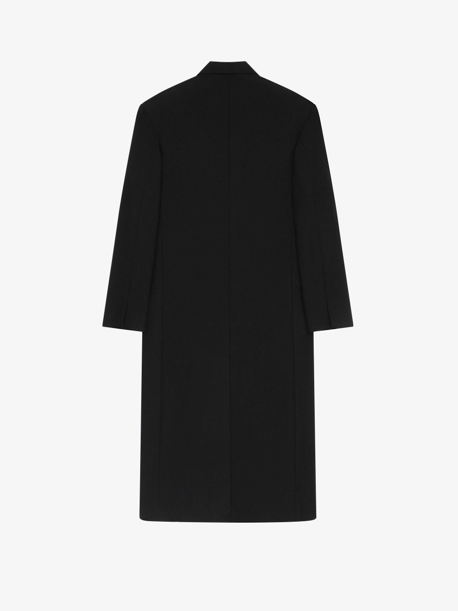 Men Givenchy Jackets & Coats | Long Oversized Coat In Wool Flannel Black