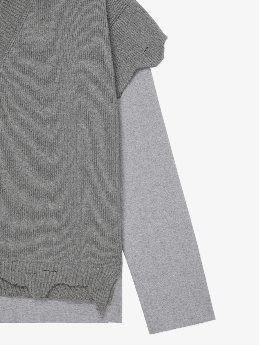 Men Givenchy Knitwear | Cut & Layer Sweater In Wool And Cotton Quartz Grey