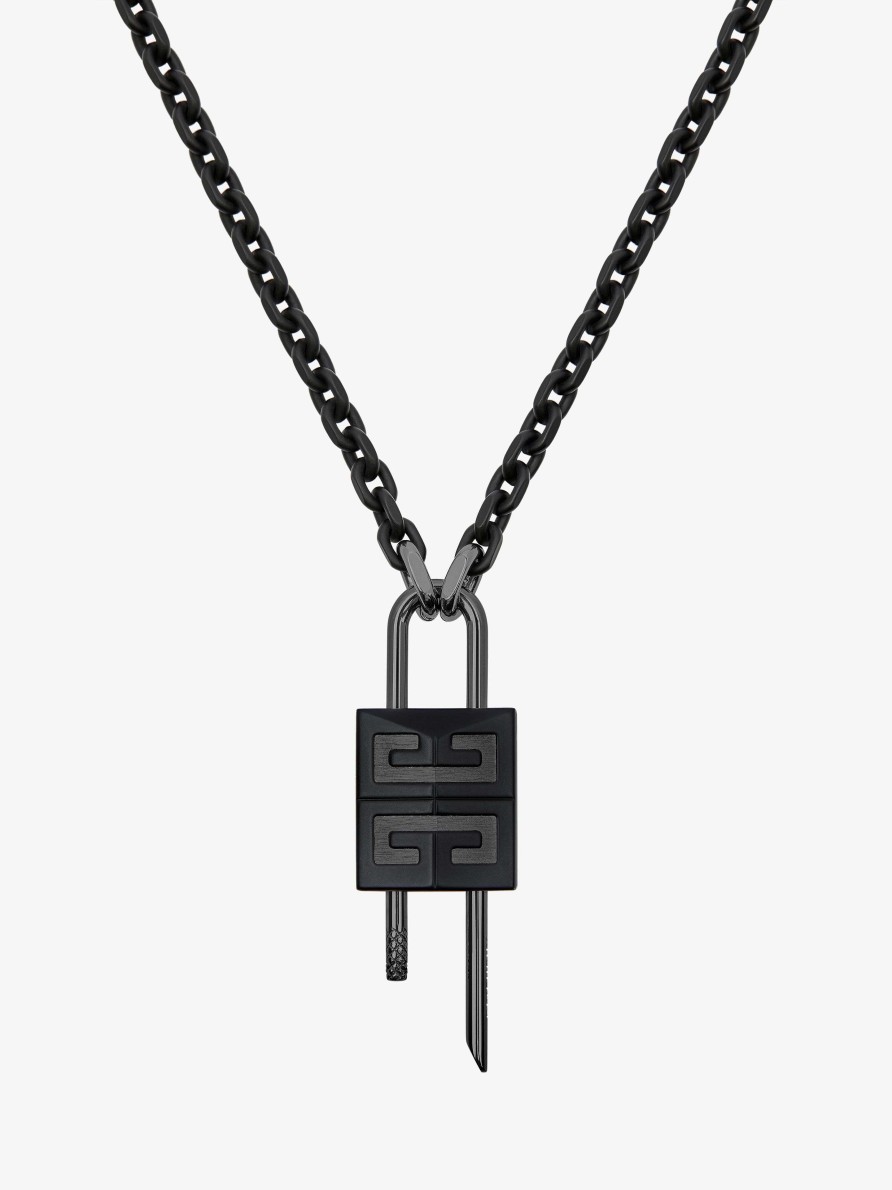 Men Givenchy Jewelry | Small Lock Necklace In Metal Black