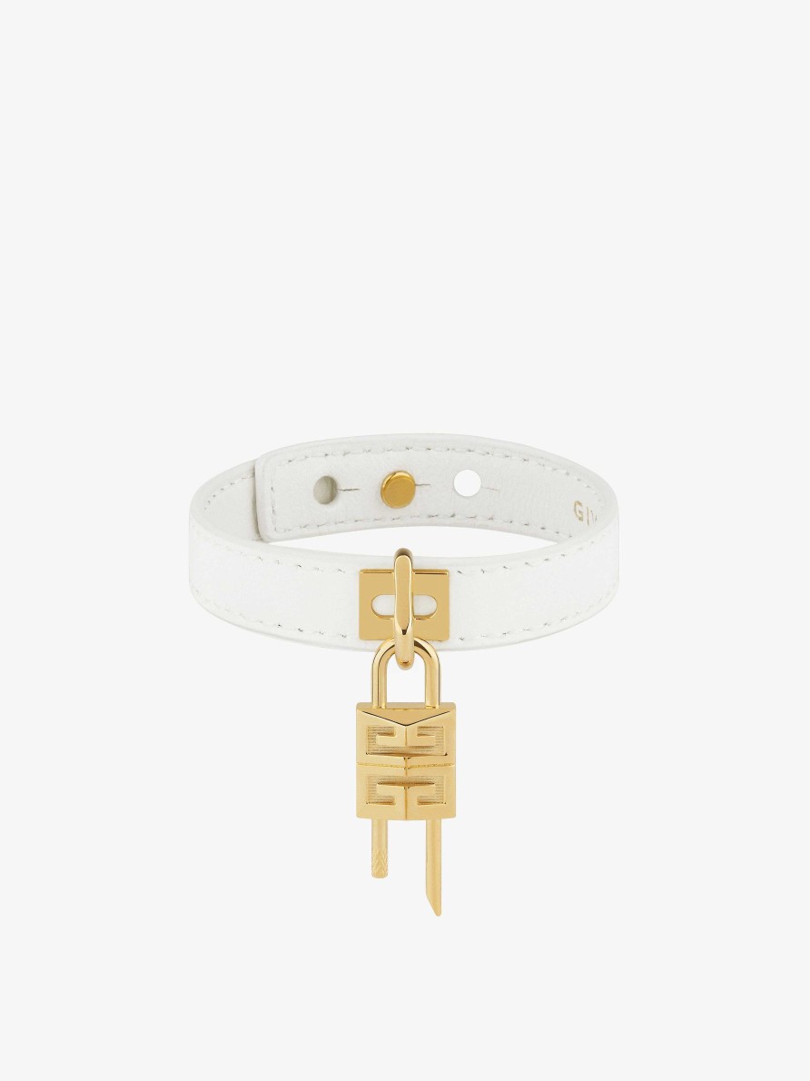 Women Givenchy Jewelry | Mini Lock Bracelet In Metal And Leather Ivory