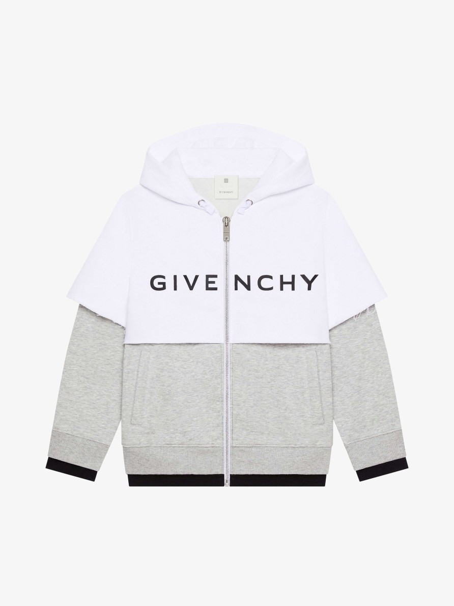 Men Givenchy Boy (4 To 12 Years) | Givenchy Sewn & Layer Hoodie In Fleece Grey/White