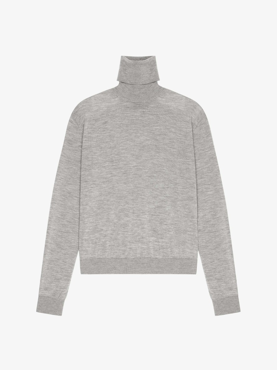 Women Givenchy Knitwear | Turtleneck Sweater In Cashmere And Silk Silvery Grey