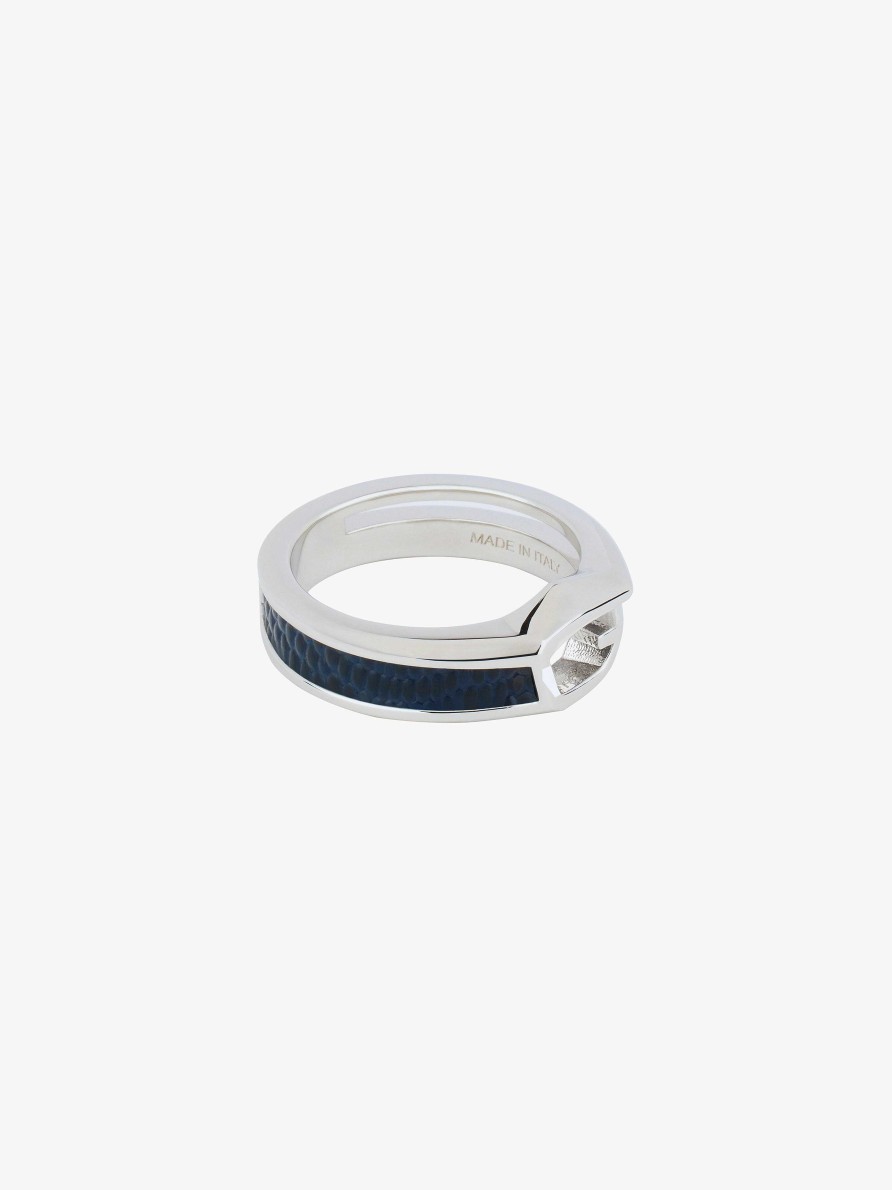 Men Givenchy Jewelry | Giv Cut Ring In Metal And Leather Blue/Silvery