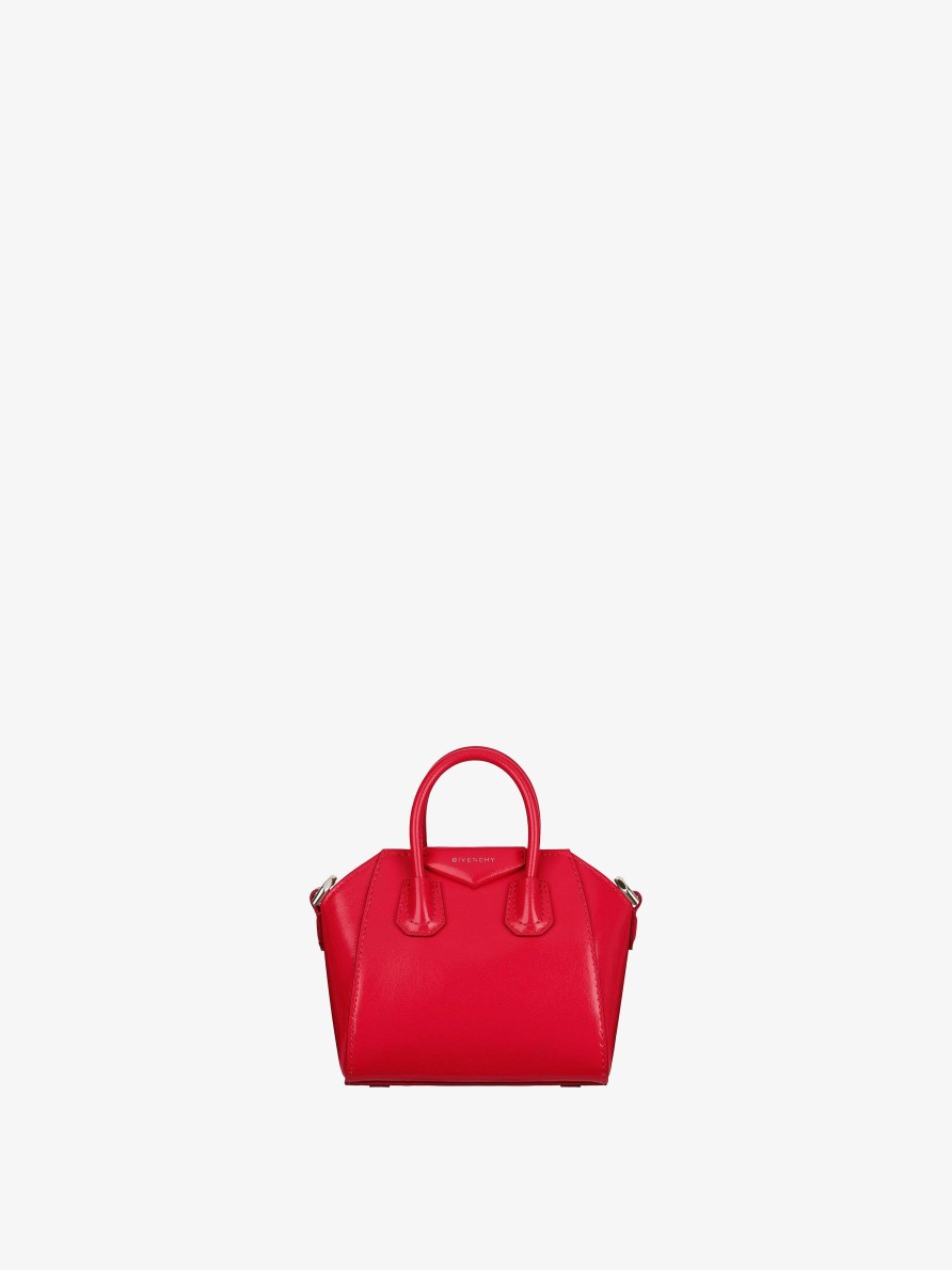 Women Givenchy Mini & Micro Bags | Micro Antigona Bag In Box Leather Red