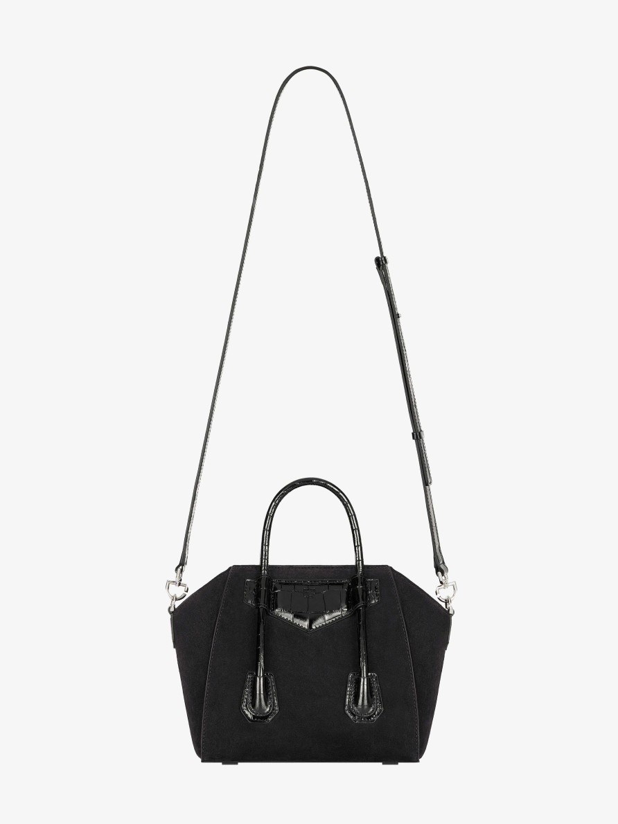 Women Givenchy Antigona | Mini Antigona Lock Bag In Suede Black