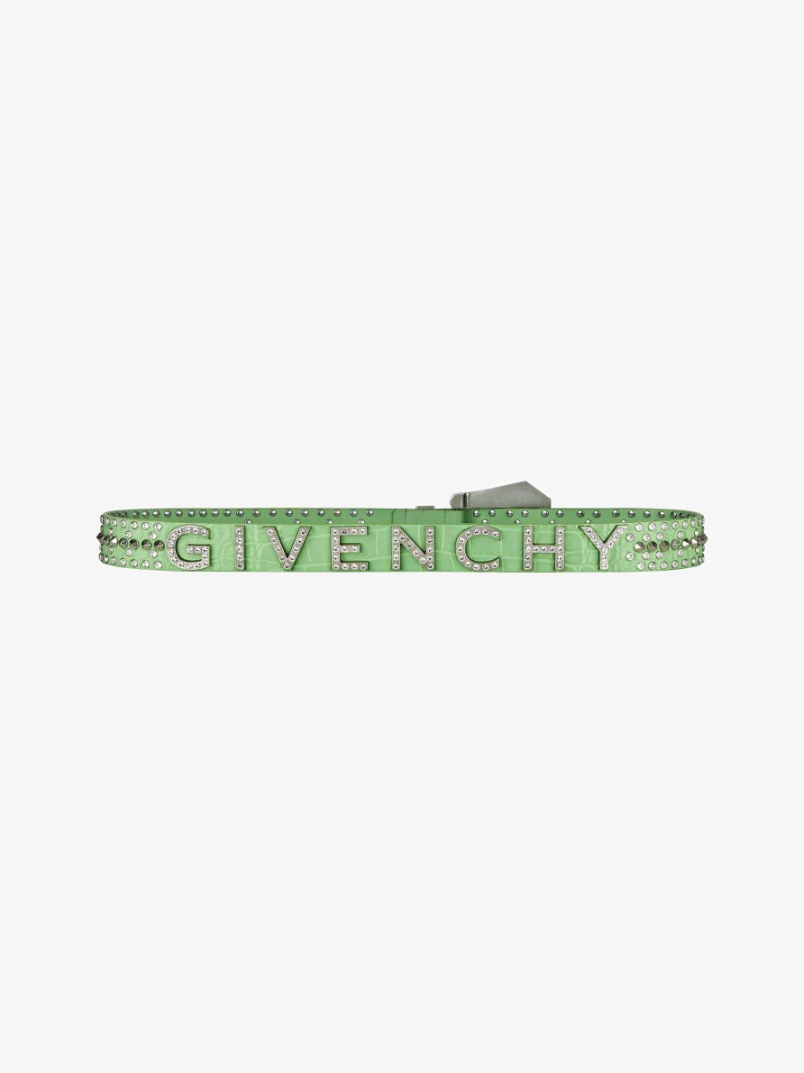 Men Givenchy Belts | Belt In Leather With Studs And Crystals Mint Green