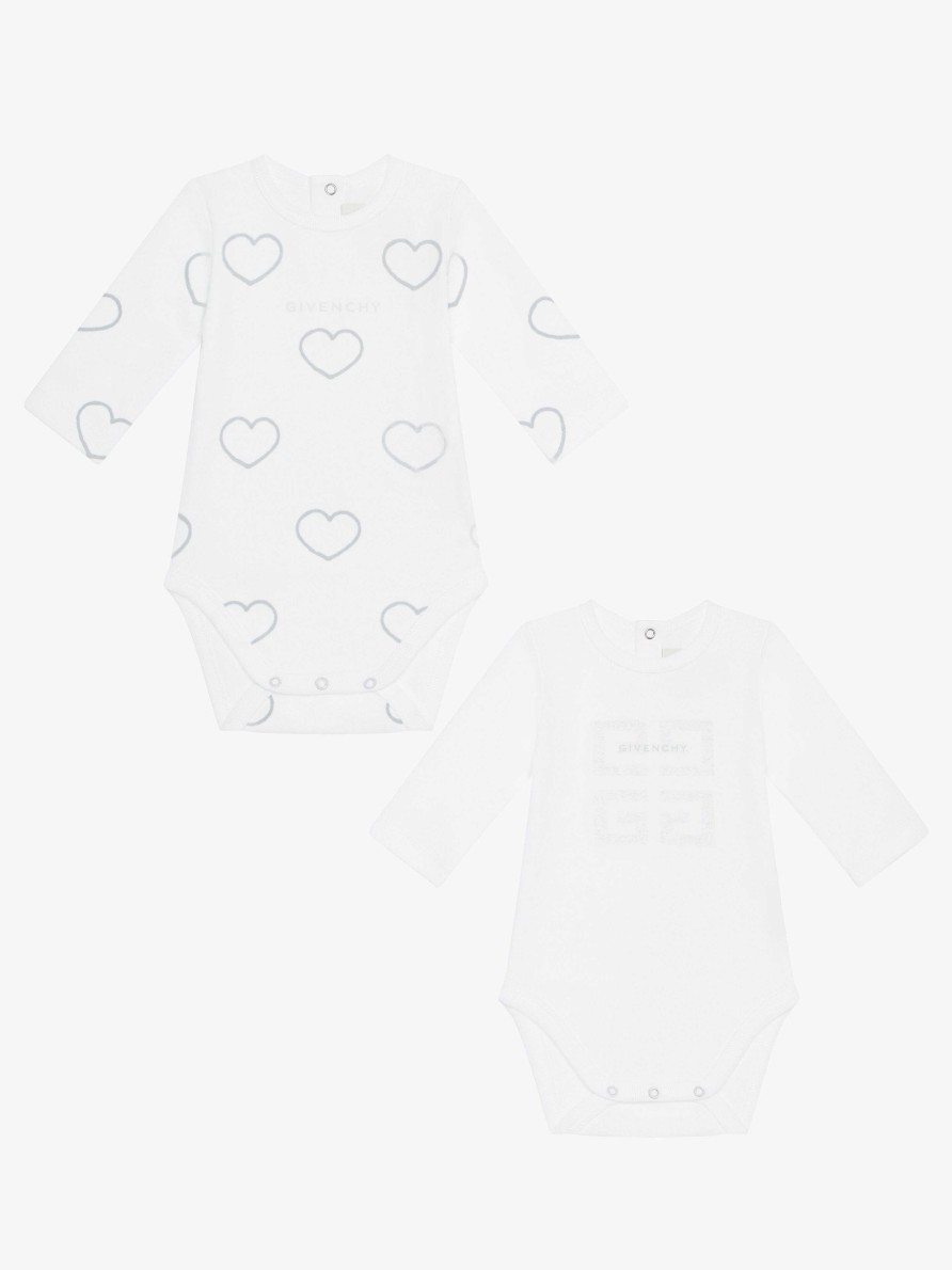 Men Givenchy Baby (1 Month To 3 Years) | Two Baby Bodies Set In Printed Cotton White