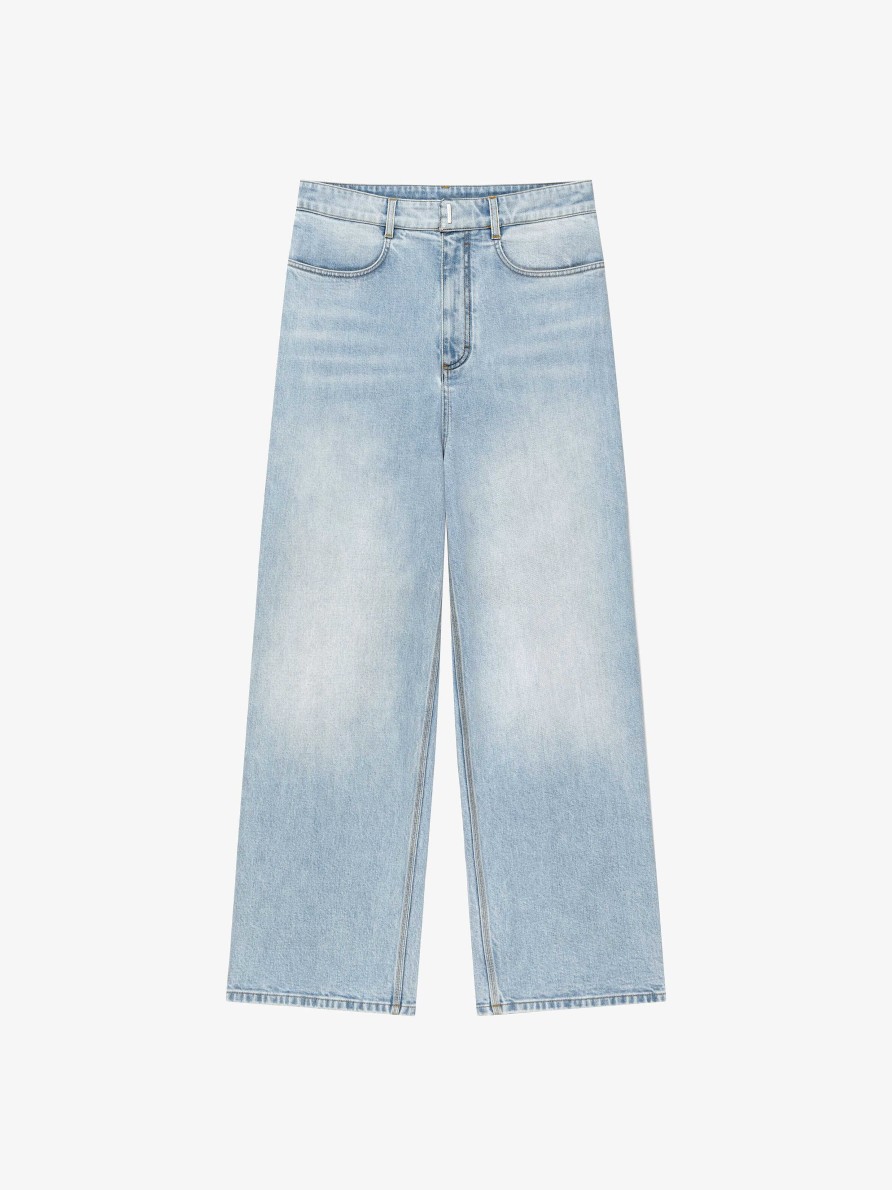 Men Givenchy Denim | Low Crotch Wide Jeans In Denim Super Light Blue