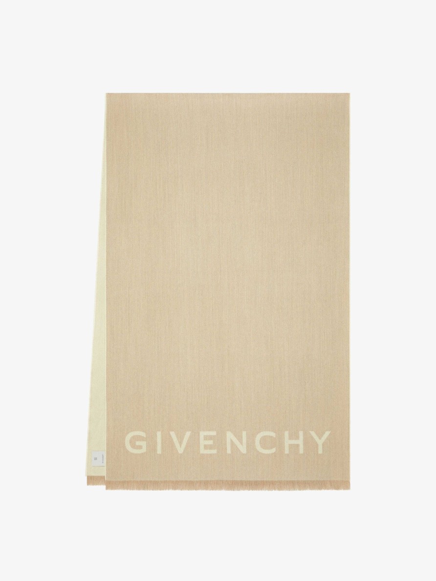 Women Givenchy Scarves | Givenchy 4G Scarf In Wool And Cashmere Beige/White