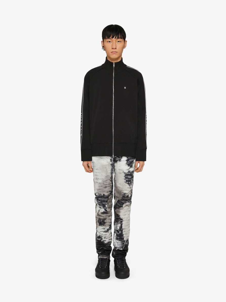 Men Givenchy Outerwear & Blousons | Tracksuit Jacket In Fleece With Givenchy Bands Black