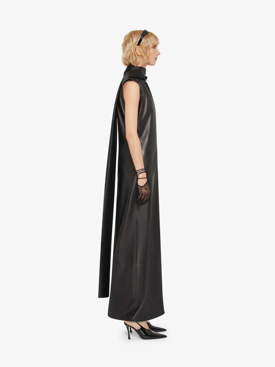 Women Givenchy Dresses | Dress In Leather With Lavalliere Black