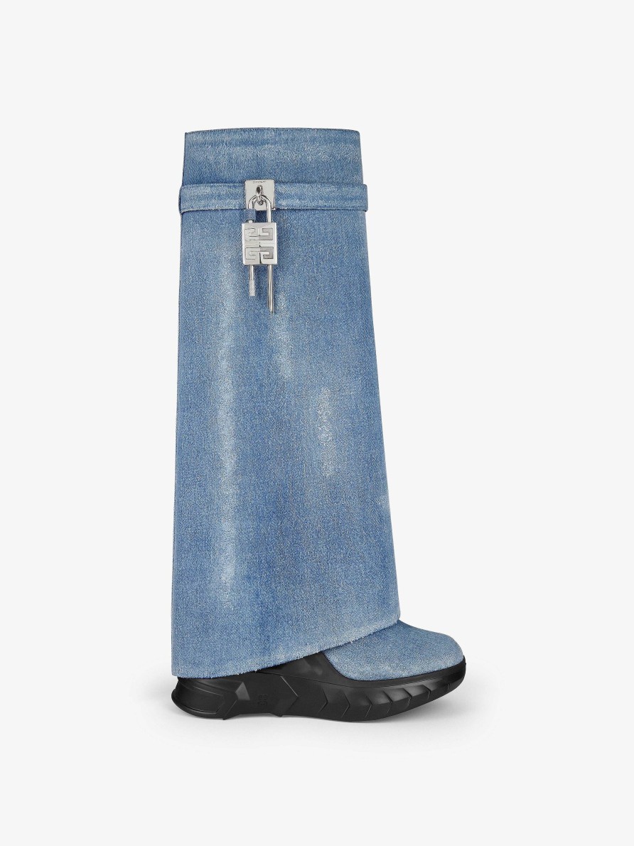 Women Givenchy Shark Lock | Shark Lock Biker Boots In Denim Medium Blue