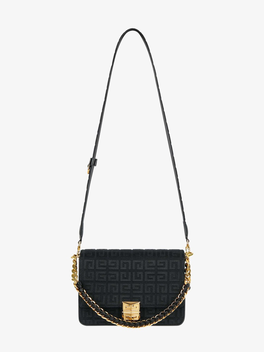 Women Givenchy 4G | Medium 4G Bag In 4G Embroidery With Chain Black