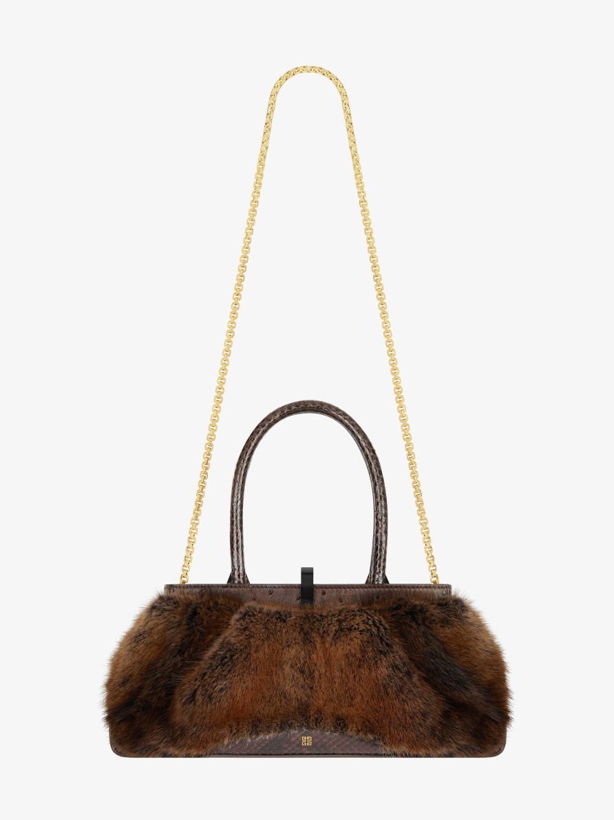 Women Givenchy Shoulder Bags | Small Hand Bag In Python With Fur Ebony Brown