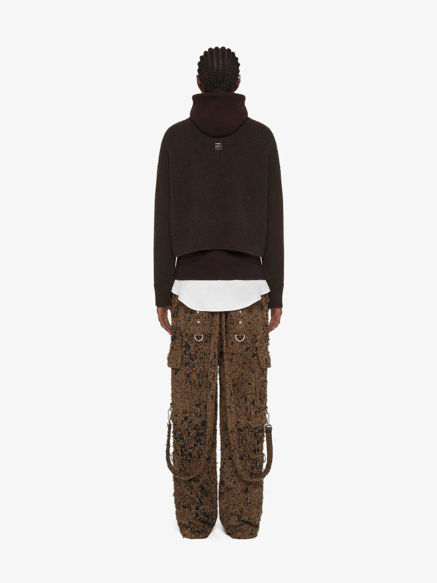 Women Givenchy Knitwear | Cropped Turtleneck Sweater In Cashmere Dark Brown