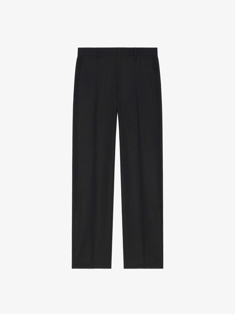 Men Givenchy Pants | Tailored Pants In Wool And Lurex With Rhinestones Black