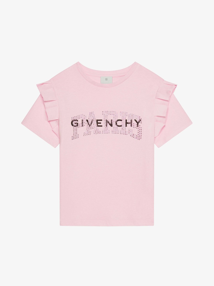 Women Givenchy Girl (4 To 12 Years) | Givenchy Paris T-Shirt In Cotton With Rhinestones Light Pink