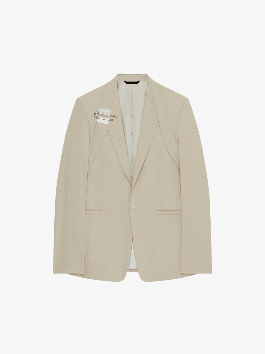 Men Givenchy Jackets & Coats | Slim-Fit U-Lock Jacket In Wool Blend Stone Grey