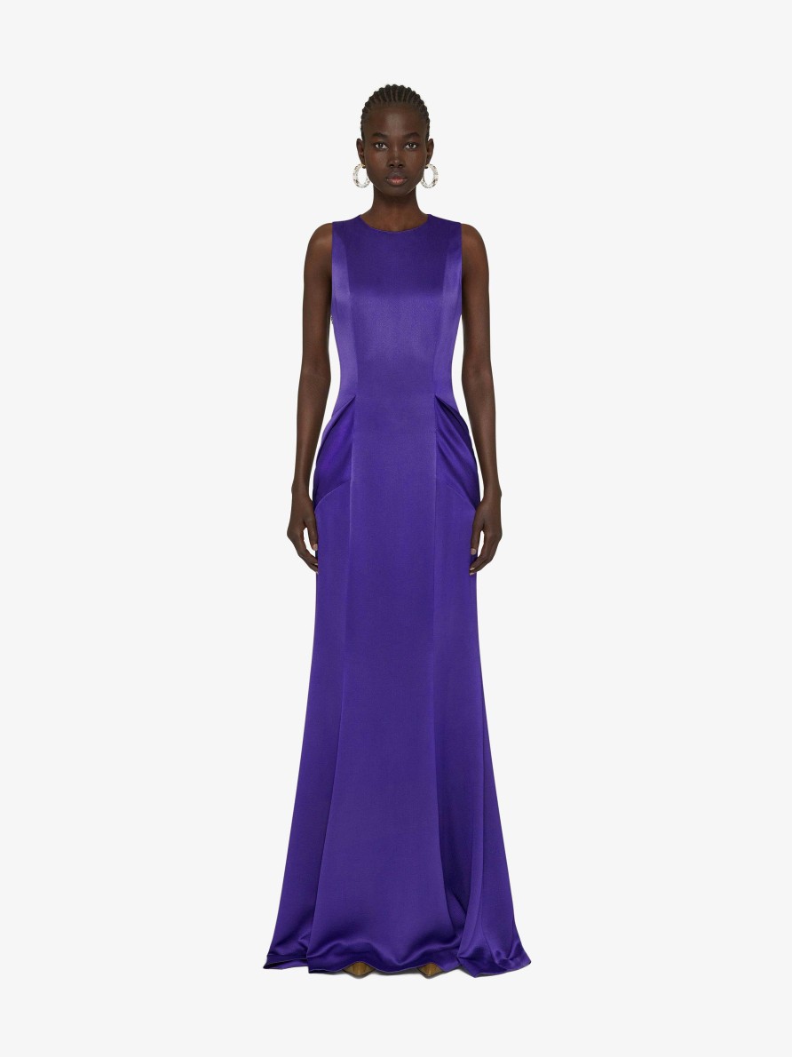 Women Givenchy Dresses | Evening Dress In Satin With Tulle And Drape Dark Purple