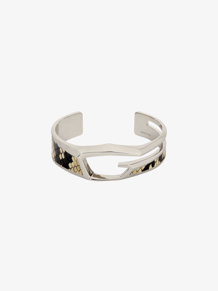 Men Givenchy Jewelry | Giv Cut Bracelet In Metal And Leather Brown/Silvery