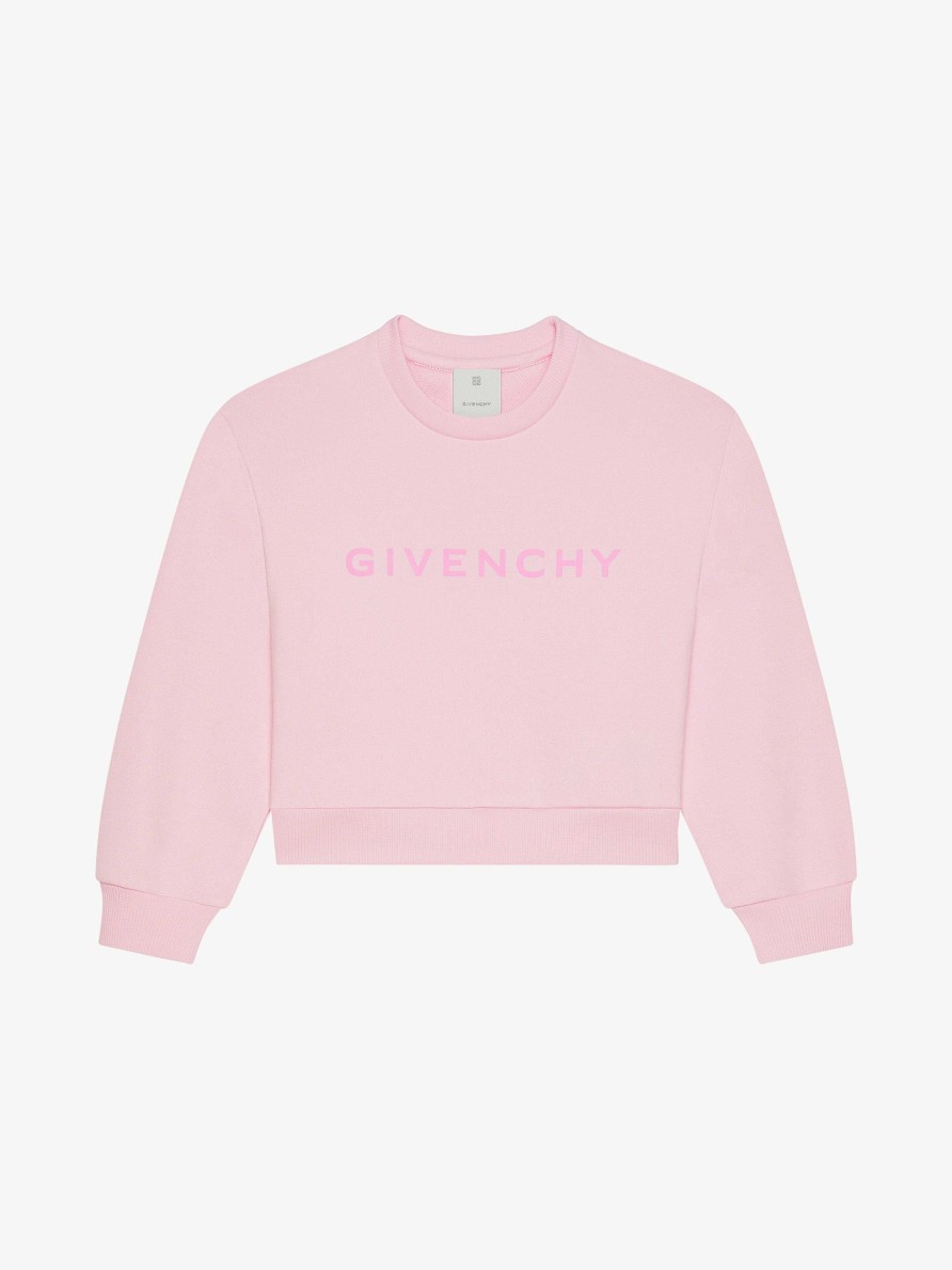 Women Givenchy Girl (4 To 12 Years) | Givenchy Archetype Cropped Sweatshirt In Fleece Light Pink