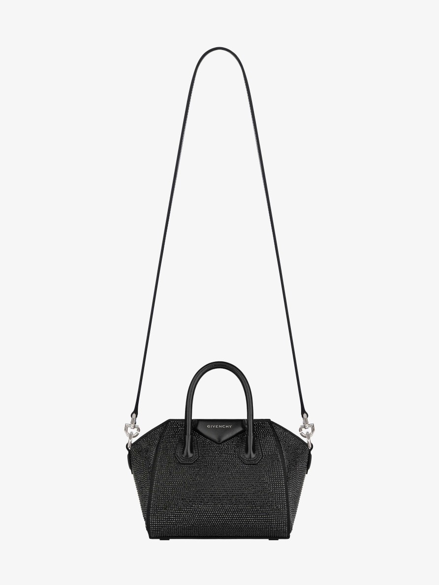 Women Givenchy Antigona | Antigona Toy Bag In Satin With Strass Black