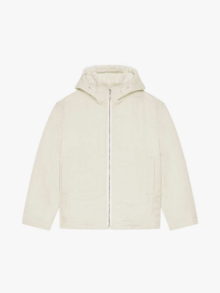 Women Givenchy Outerwear & Blousons | Reversible Hooded Jacket In 4G Fur Ivory