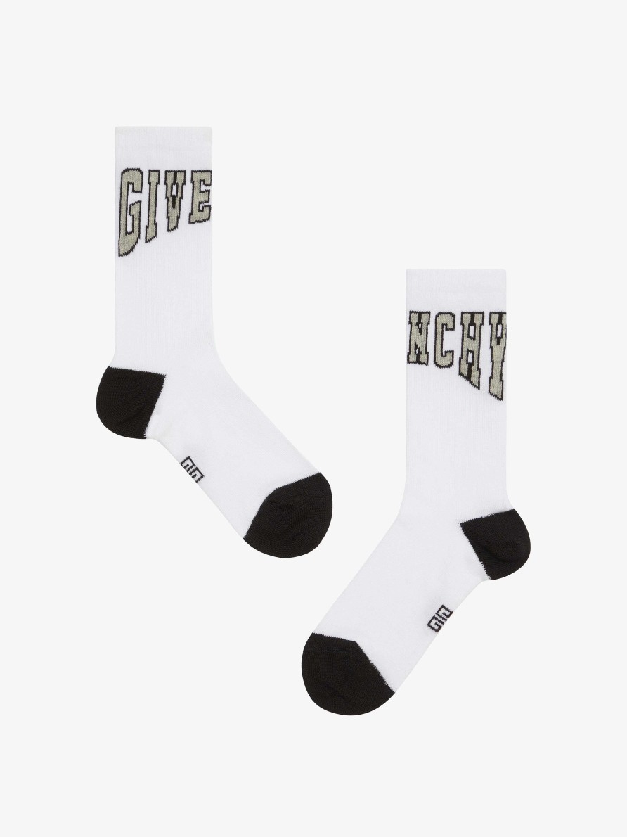 Men Givenchy Boy (4 To 12 Years) | Givenchy College Socks In Cotton Black/White