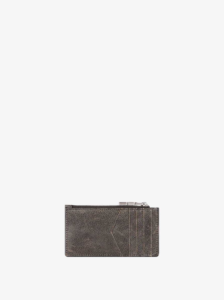 Men Givenchy Small Leather Goods | Zipped Card Holder In Crackled Leather Black/Grey