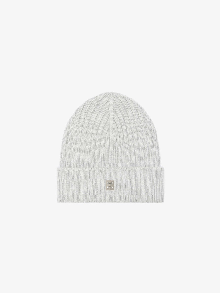 Men Givenchy Beanies & Caps | Ribbed Beanie In Wool And Cashmere Light Grey