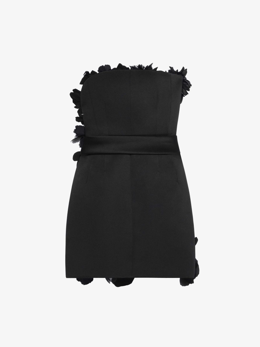 Women Givenchy Dresses | Bustier Dress In Satin With Embroidered Flowers Black