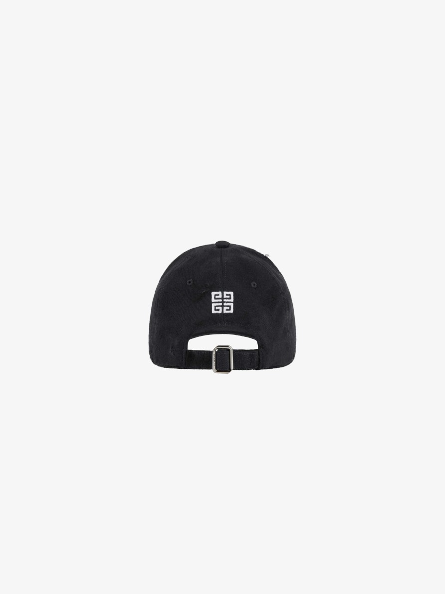 Men Givenchy Beanies & Caps | Givenchy Cap In Ripped & Repaired Cotton With Studs Black