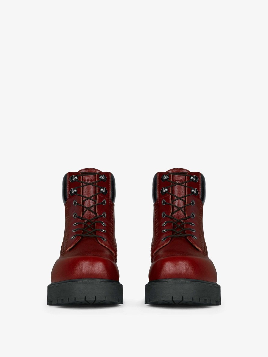 Men Givenchy Boots & Derbies | Show Ankle Workboots In Shiny Leather Red Cherry