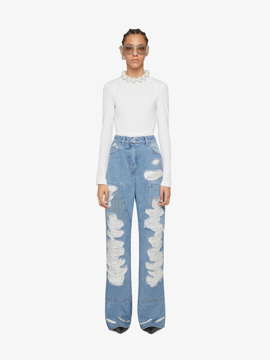 Women Givenchy Pants | Oversized Jeans In Destroyed Denim Light Blue