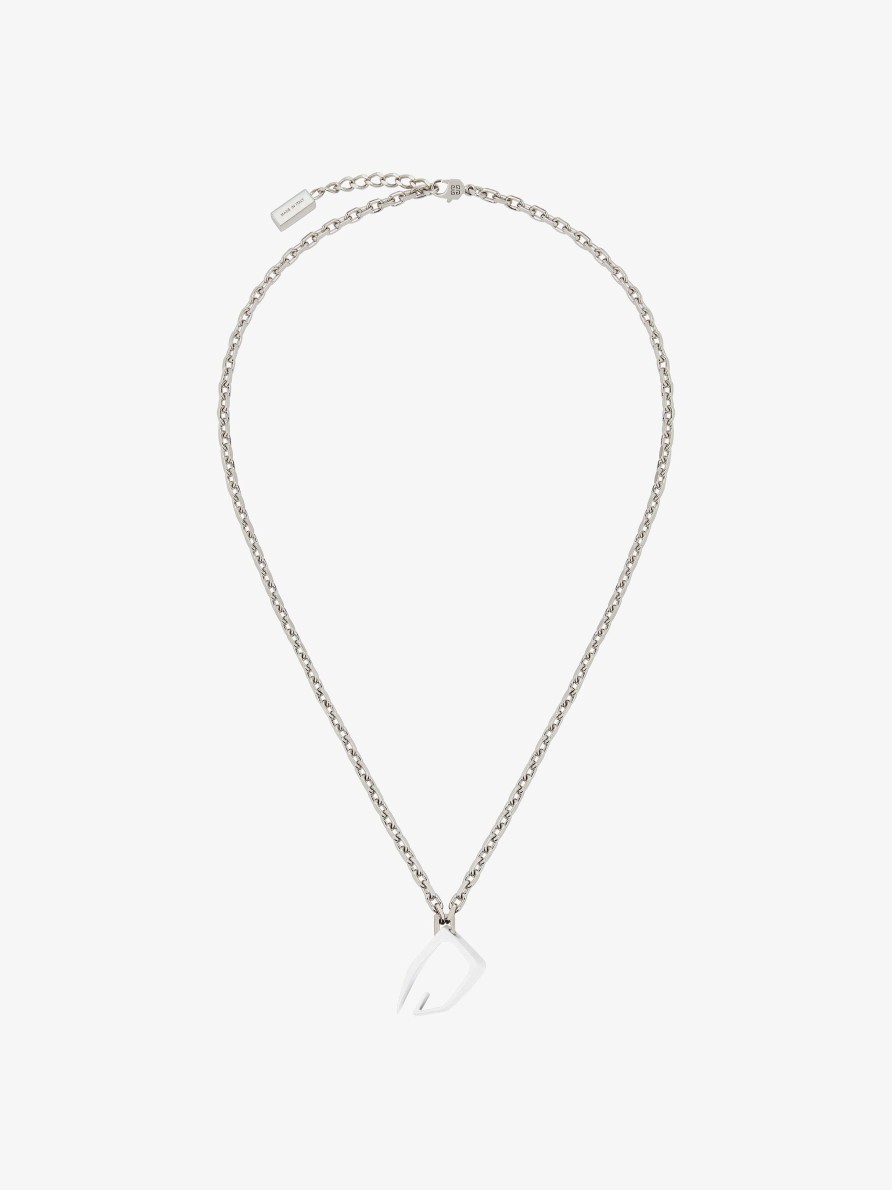 Men Givenchy Jewelry | Giv Cut Necklace In Metal And Enamel Optic White