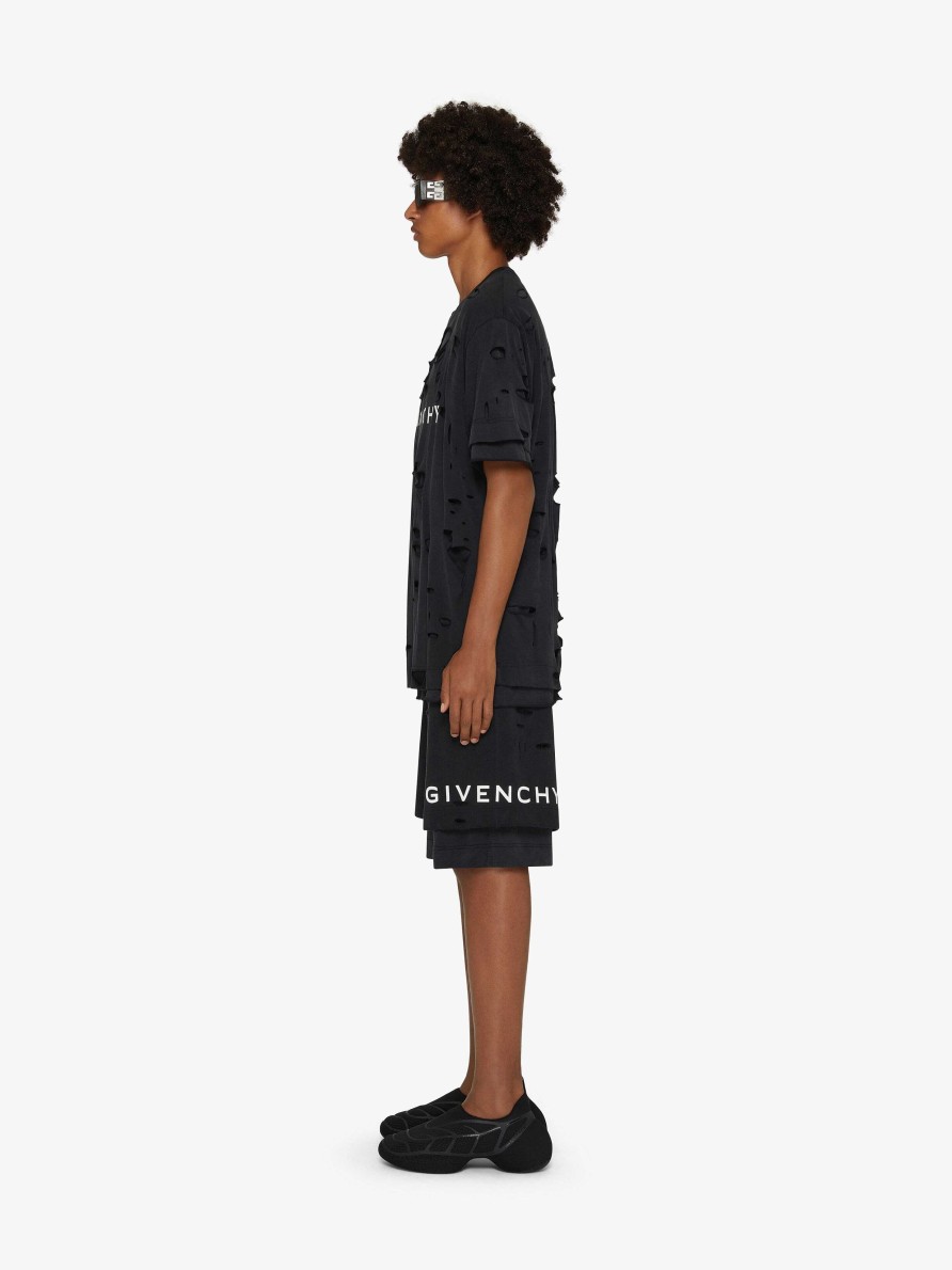 Men Givenchy Shorts | Givenchy Bermuda Shorts In Felpa With Destroyed Effect Faded Black