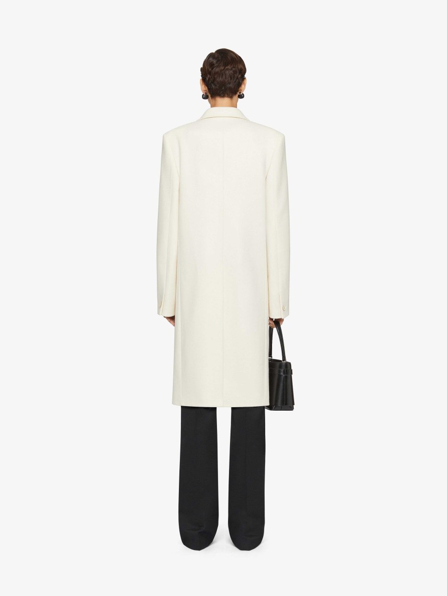 Women Givenchy Jackets & Coats | Coat In Wool With Satin Details Ivory